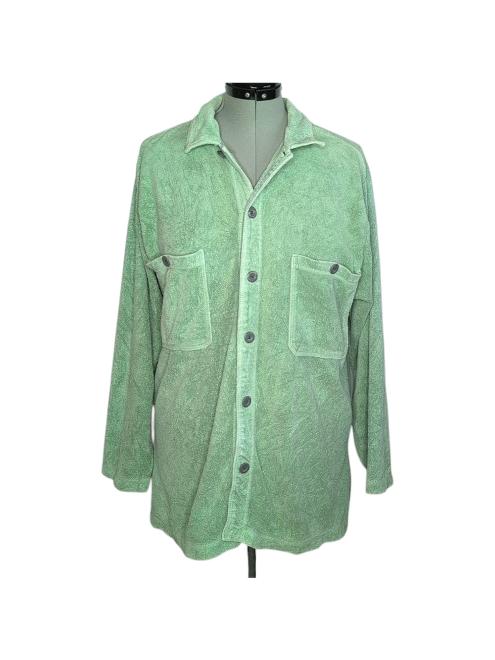 Mododoc Light Green Cotton/Poly Long Sleeve Button Front Shacket, Shirt Jacket